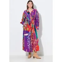 Ulla Popken Maxikleid Maxikleid Landhausdruck Hemdkragen Ballon-Langarm