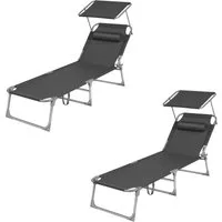 SONGMICS Gartenliege Sonnenliege, klappbarer Liegestuhl, für Garten, Pool, Terrasse, 2 St., bis 150 kg belastbar, 193 x 53 x 29 cm, Sonnenschutz, Kopfstütze, verstellbare Rückenlehne
