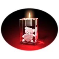 GLASFOTO.COM Teelichthalter Valentinstag, Bärchen mit Herz + Danke