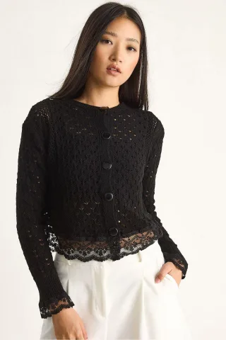 Spitzenverziertes Knopfstrick-Cardigan