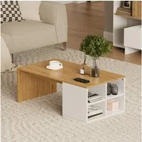 Vicco Couchtisch Kivo, Weiß/Eiche/Eiche, 90 x 50 cm mit offenen 4 Fächern (1-St)