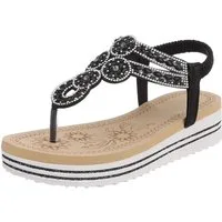 Ital-Design Damen Plateau-Flip-Flop mit Schmucksteinen Zehentrenner (91970844) Keilabsatz/Wedge Keilsandaletten in Schwarz