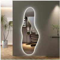 WDWRITTI Ganzkörperspiegel Ohne Rahmen LED Ganzkörperspiegel Wandspiegel groß Asymmetrisch (Flurspiegel Modern mit 3Lichtfarben, Dimmbar, Speicherfunktion, 165x60cm), 5mm HD Spiegel mit Splitterschutzfolie