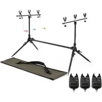 GARRYFIZH Rutenhalter Alu Rod Pod Set für 3 Ruten inkl. Bissanzeiger Karpfenangeln, (Leicht & stabil für See & Fluss – Komplettset direkt einsatzbereit)
