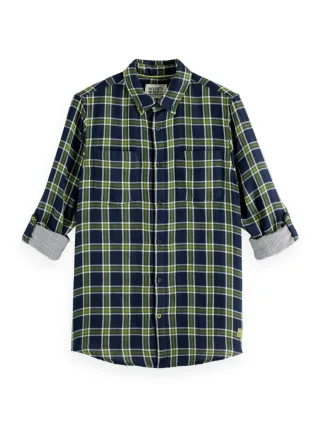Scotch & Soda - Doubleface-Hemd im Regular Fit blau/grün - Gr. - M