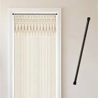 Cozyor Türvorhang Makramee 132 x 200 cm Boho Vorhang Fenstervorhang Raumteiler (1 St), Schlaufen, Baumwolle, mit Vorhangstange ohne Bohren beige, Wandteppich Wandbehang
