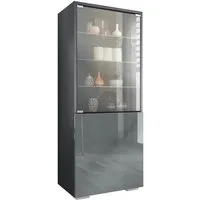 Vladon Standvitrine Granada (Vitrinenschrank, mit Glastür und Glaseinsatz) Anthrazit matt/Grau Hochglanz (50 x 122,5 x 34,5 cm)