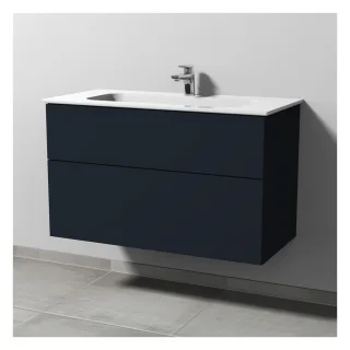 Sanipa 3way Keramik-Set Design Keramik-Waschtisch und Unterbau mit 2 Auszügen, Marine-Matt SP4811R