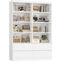 Homfa Bücherregal Hochschrank Standregal Bücherschrank Raumteiler, mit 8 Fächern und 4 Schubladen, 120x30x180cm