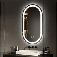 EMKE Badspiegel mit Touch 3 Lichtfarben Dimmbar Antibeschlag (50X90 CM, Horizontal/Vertikal möglich), Kalt/Neutral/Warmweiß Licht IP44