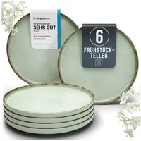 PURE LIVING INTERIOR DESIGN Geschirr-Set Pure Living Dessertteller 6er 20cm »Rustic«, Steingut, Mintgrün, 6 Personen, Steingut, Authentischer Landhausstil, Reaktive Glasur – jedes Stück ein Unikat,…