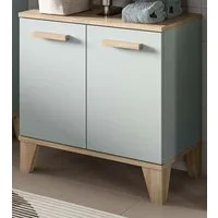 Inn.Furn Waschbeckenunterschrank Luna (Badschrank in hellem Grün mit Eiche, 2-türig, 60 x 61 cm) im Scandi-Design