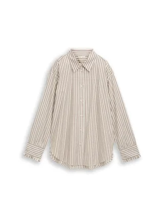 Denim Tom Tailor - Oversize Hemdbluse mit Streifenmuster off white brown beige stripe - Gr. - L
