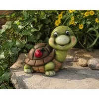 MF Gartenfigur Gartenfigur Schildkröte mit Marienkäfer Keramik 18,5 cm, (1 St)