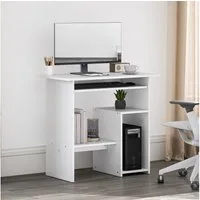 HOMCOM Schreibtisch mit Tastaturablage, offenen Fächern und Ablageflächen (Bürotisch, 1-St., Schreibtisch), 80 x 45 cm, für Home Office, Schlafzimmer, Weiß