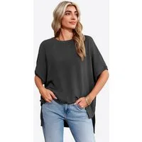 Imily Bela T-Shirt Damen Oversized Fledermausärmel Top Gerippt Loose (Packung, 1-tlg., 1per-Pack) Halbarm Stricken in Unifarbe