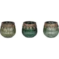 Levandeo® Teelichthalter, 3er Set Orientalische Teelichthalter Grün Gold Glas Retro Tischdeko