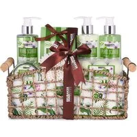 BRUBAKER Pflege-Geschenkset Dusch- und Badeset mit Aloe Vera Duft, 13-tlg., Damen Geschenkset in dekorativem Korb, Pflegeset für Frauen