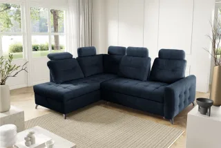 Ecksofa Schlafsofa Sofa WENDIE Stoff Hold Me Dunkelblau Ottomane Links