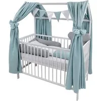 Baby-Delux Komplettbett Hausbett Babybett Komplettset Waffelpique Musselin, 12-tlg., Kinderbett 60x120 cm weiß, Bettset verschiedene Designs