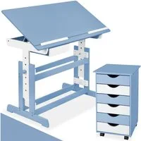 tectake Kinderschreibtisch Höhenverstellbarer Jugendschreibtisch, elektrisch, abgerundete (Schülerschreibtisch, 1-St., in blau), Aus Holz, Tischplatte neigbar & 7-fach höhenverstellbar, 63 bis 94 cm