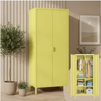 skølm Kleiderschrank Ituri aus Metall (Gelb) Metallschrank mit 6 Fächern & 2 Kleiderstangen, 170x80x45 cm