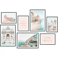Hyggelig Home Poster La Dolce Vita, Premium Poster Set OHNE & MIT Rahmen - Wandbild Italien, Stadt (Set, 7 St), Collage Rom, Qualitätsdruck auf dickem Papier