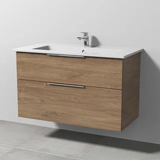 Sanipa 3way Keramik-Set Venticello Keramik-Waschtisch und Unterbau mit 2 Auszügen, Eiche-Kansas UM32459