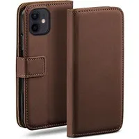 moex Handyhülle für iPhone 12 mini Hülle Klappbar Book Case Dunkelbraun 5,4 Zoll, Klapphülle Kartenfach Flip Cover Handytasche Leder Optik Schutzhülle