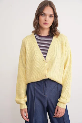 Texturierten V-Ausschnitt Knöpfen Cardigan
