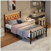 BlingBin Metallbett 90/120x200cm LED-Jugendbett, Bettrahmen mit USB-Ladestation (1er Set, 1-tlg., Ohne Matratze, Belastbarkeit maximal: 227KG), Einzelbett mit Heavy Duty Stahl Slat Unterstützung für Schlafzimmer