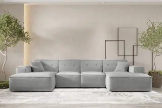 Wohnlandschaft Sofa U-Form CESINA in Stoff Ascot Bukla Grau