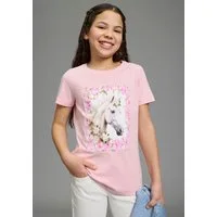 KIDSWORLD T-Shirt Süßer Pferde-Fotodruck für Mädchen, Kurzarm, mit Rundhalsausschnitt, mit coolem Druck