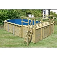 Karibu Achteckpool PALMA Set D BxLxH: 358x569x124 cm, mit Sonnendeck und 2 Eck-Terrassen (Set, 9-tlg), 38 mm starke Holzbohlen aus Fichtenholz