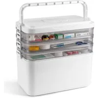 BlingBin Erste-Hilfe-Koffer Medikamentenbox 4 Ebenen, Tragbarer Organizer mit Griff, (1er Set, 1 St), Hausapotheke Box, Aufbewahrungsboxen Medizin Organizer Arzneischrank