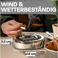 Praknu Aschenbecher 3 Gluttöter Aschenbecher Silber, Windgeschützt - Spülmaschinenfest - Wetterfest - Für Innen und Außen