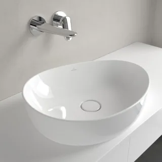 Villeroy und Boch Antao Aufsatzwaschtisch 4A7351R1 51x40 cm, asymmetrisch, mit Ablaufventil, ohne Überlauf, Weiß CeramicPlus