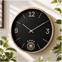 K&L Wall Art Wanduhr DFB Fußball Wanduhr schwarz gold Aluminium Uhr ohne Tickgeräusche (Deutscher Fussball-Bund)