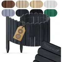 Floranica Palisade Flexible Rasenkante Rollborder Beeteinfassung Beetumrandung Holzzaun, LxH: 100x10 cm, Anthrazit, Dekozaun Umzäunung von Blumenbeeten Kräutergarten Wege Rasenbegrenzung