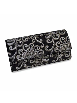Steuer Modeschmuck Abendtasche Schwarzer Samt mit Pailetten-Ornamenten