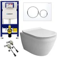 Alpenberger WC-Komplettset - Toilette mit Spülkasten - Vorwandelement WC Set Komplett Geberit, Wandmontage, (mit Drückerplatte und Bausatz Wand WC Spülrandlos mit Nano Beschichtung), Hänge WC mit WC Sitz mit Absenkautomatik