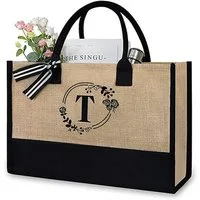 OKWISH Einkaufsshopper Personalisierte Initialen Tragetasche Strandtasche Damen Groß, 21 l, für Freizeit Arbeit Business Schule Büro Party Spaziergang
