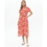 Passioni Hemdblusenkleid mit Blumenprint Sommerkleid mit floralem Print in Rot- Orange