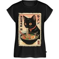 Spreadshirt T-Shirt Ramen Katze, Schwarze Katze Mit Nudelsuppe Frauen Casual T-Shirt (1-tlg)
