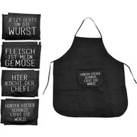 HAC24 Kochschürze Latzschürze Grillschürze Küchenschürze Backschürze Schürze, (Set, 4-tlg), Lustige Kochschürze mit Spruch
