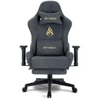 symino Gaming-Stuhl Drehstuhl, verstellbare Armlehnen und Rückenlehne, Memory Foam Kissen mit Fußstütze, Grau