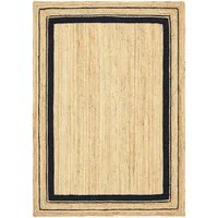 TaraCarpet Teppich Jute Durry Bordüre Flachgewebe Boho Modern, rechteckig, Höhe: 5 mm, Teppich Sisal optik Bordüre schwarz Wohnzimmer 60x110 cm