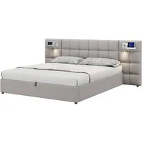 Flieks Polsterbett, Doppelbett 180x200cm mit hydraulischem Stauraum Leselicht Ladefunktion
