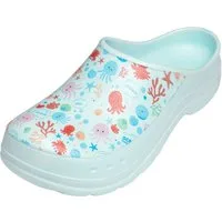 Ladeheid Gartenclogs für Damen Ultraleicht EVA Gemustert Gartenschuhe LA-CA-27 Clog (37 EU, Aquablau/Meeresmotiv) Wasserdicht & Flexibel
