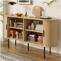 STILVORA Sideboard mit Schiebetüren,Aufbewahrungsschrank Beistellschrank mit Eisenbeinen (Kommode, Anrichte, Buffetschrank, 1 St., Aluminiumgriffen, Eisenbeinen), mit Rolljalousie-Türen